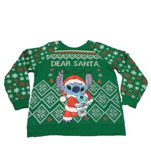 Disney Stitch Women's XL Green Santa I Can‎ Explain Sweatshirt Sweater Snowflake